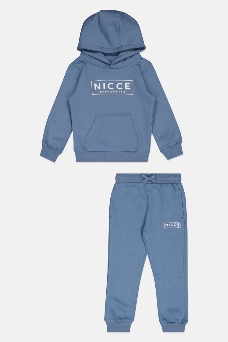 Nicce Toddlers Boy 2 Pcs Brand Logo Hoodie And Sweatpants Set, Slate Blue - Image 2